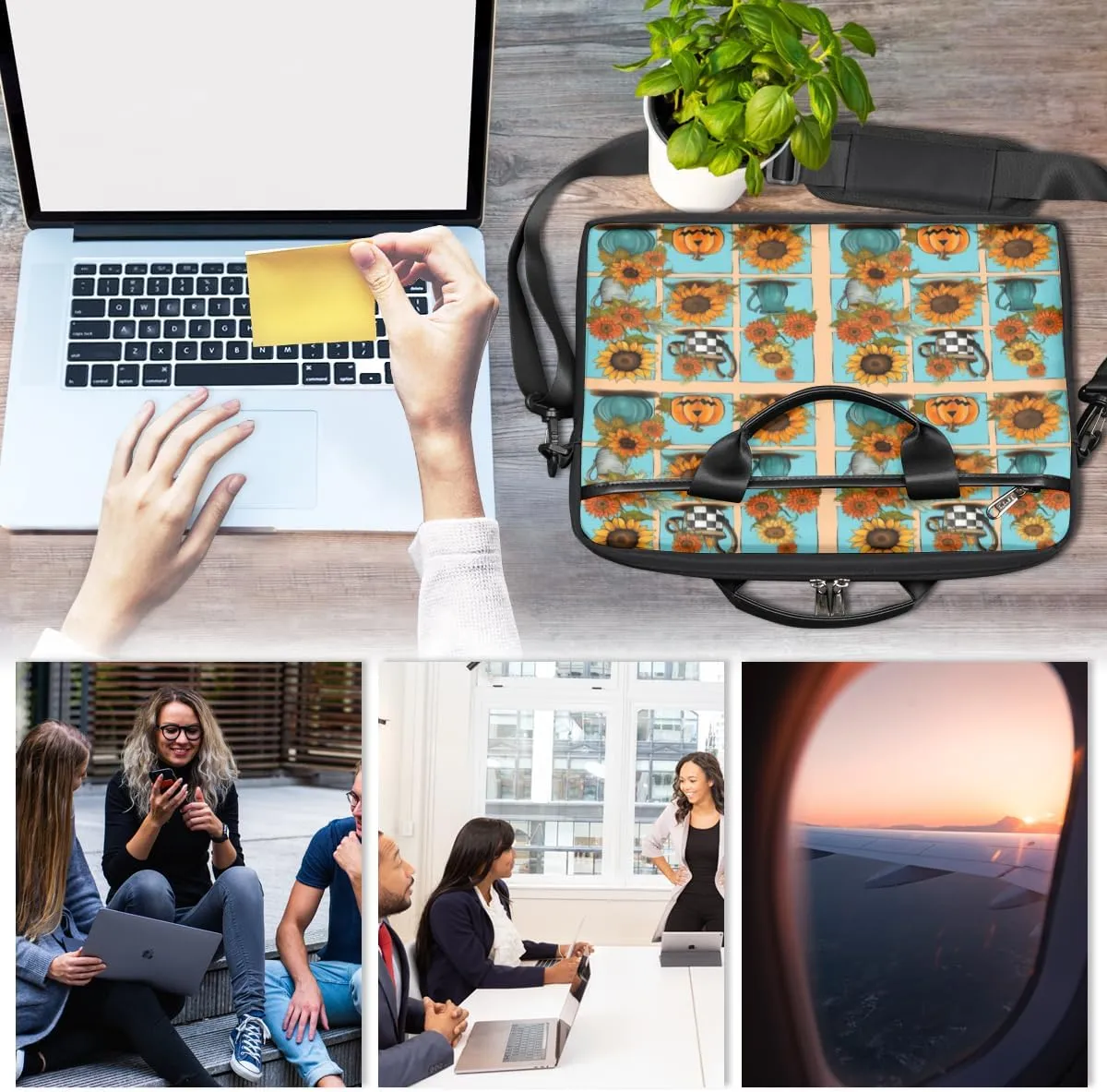 Sunflower Kettles Pumpkin Laptop Bag for Men Women 13-15 Inch Case Bags Sleeve Shoulder with Anti Slip Removable