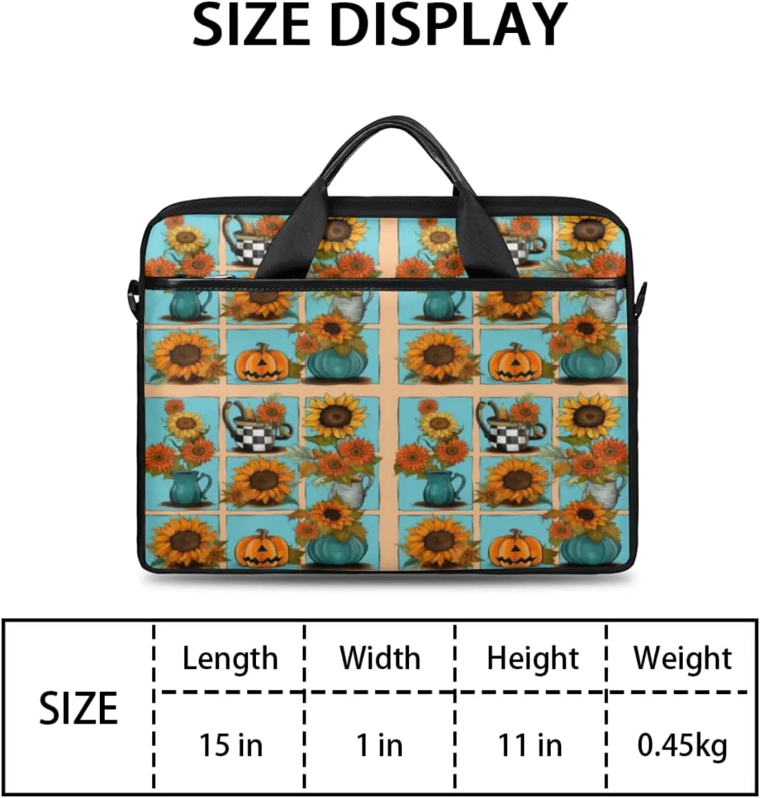 Sunflower Kettles Pumpkin Laptop Bag for Men Women 13-15 Inch Case Bags Sleeve Shoulder with Anti Slip Removable