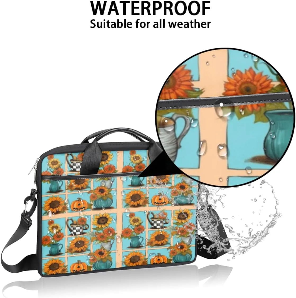 Sunflower Kettles Pumpkin Laptop Bag for Men Women 13-15 Inch Case Bags Sleeve Shoulder with Anti Slip Removable