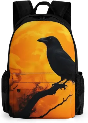 Supdreamc Daypack Anti-Theft Multipurpose Large Capacity Shoulder Bag - Full Moon Goth Gothic Crow Raven Bird Travel Hiking & Camping Rucksack With Smooth Zippers