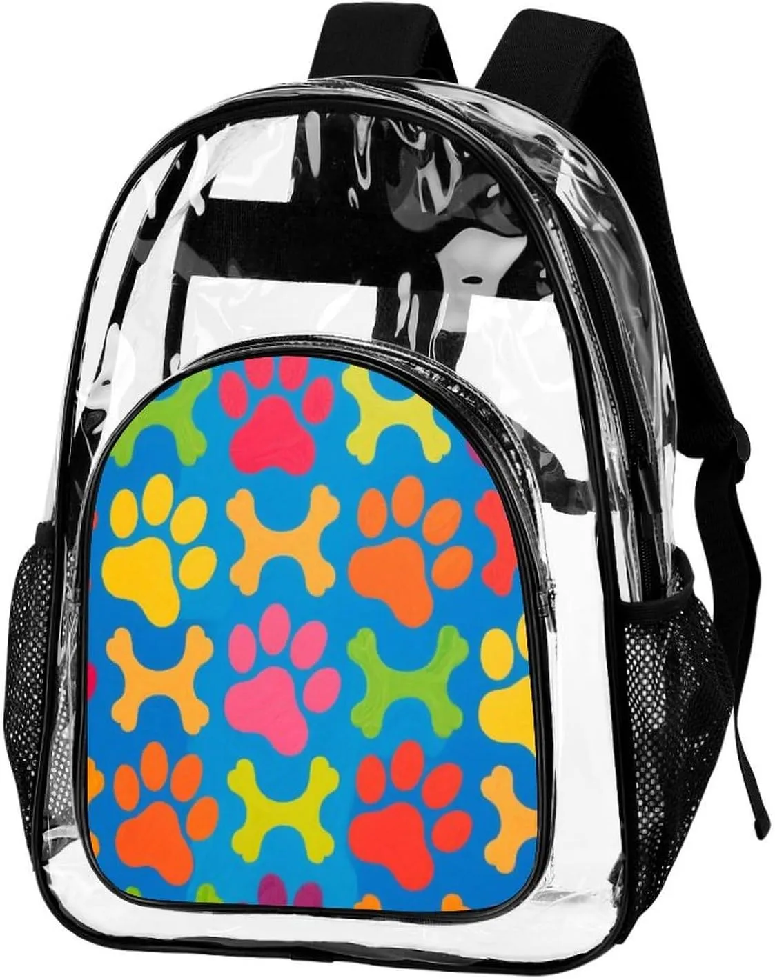 Supdreamc Lightweight Daypack Backpack for Sports Travel Running - Large Capacity Multipurpose Transparent Bookbag, Colorful Dog Bones Paw Prints Laptop Backpack Daypack