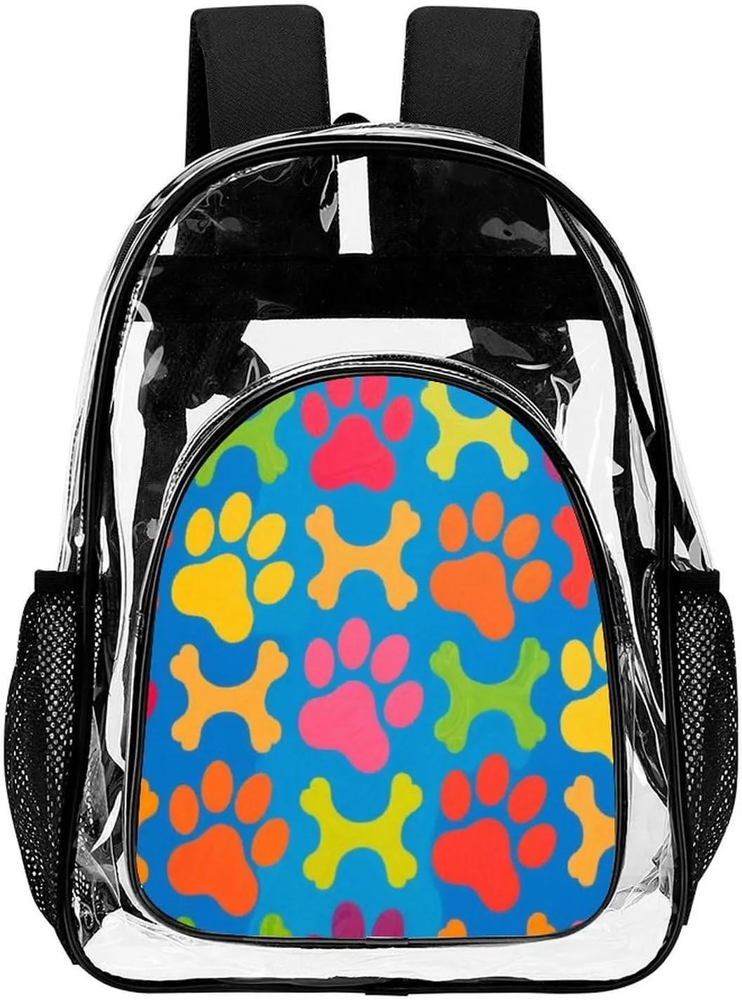 Supdreamc Lightweight Daypack Backpack for Sports Travel Running - Large Capacity Multipurpose Transparent Bookbag, Colorful Dog Bones Paw Prints Laptop Backpack Daypack