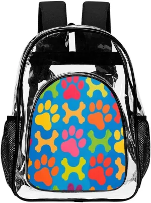 Supdreamc Lightweight Daypack Backpack for Sports Travel Running - Large Capacity Multipurpose Transparent Bookbag, Colorful Dog Bones Paw Prints Laptop Backpack Daypack