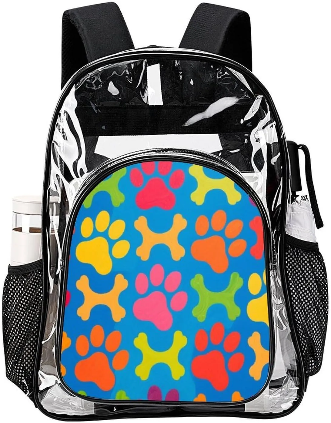 Supdreamc Lightweight Daypack Backpack for Sports Travel Running - Large Capacity Multipurpose Transparent Bookbag, Colorful Dog Bones Paw Prints Laptop Backpack Daypack