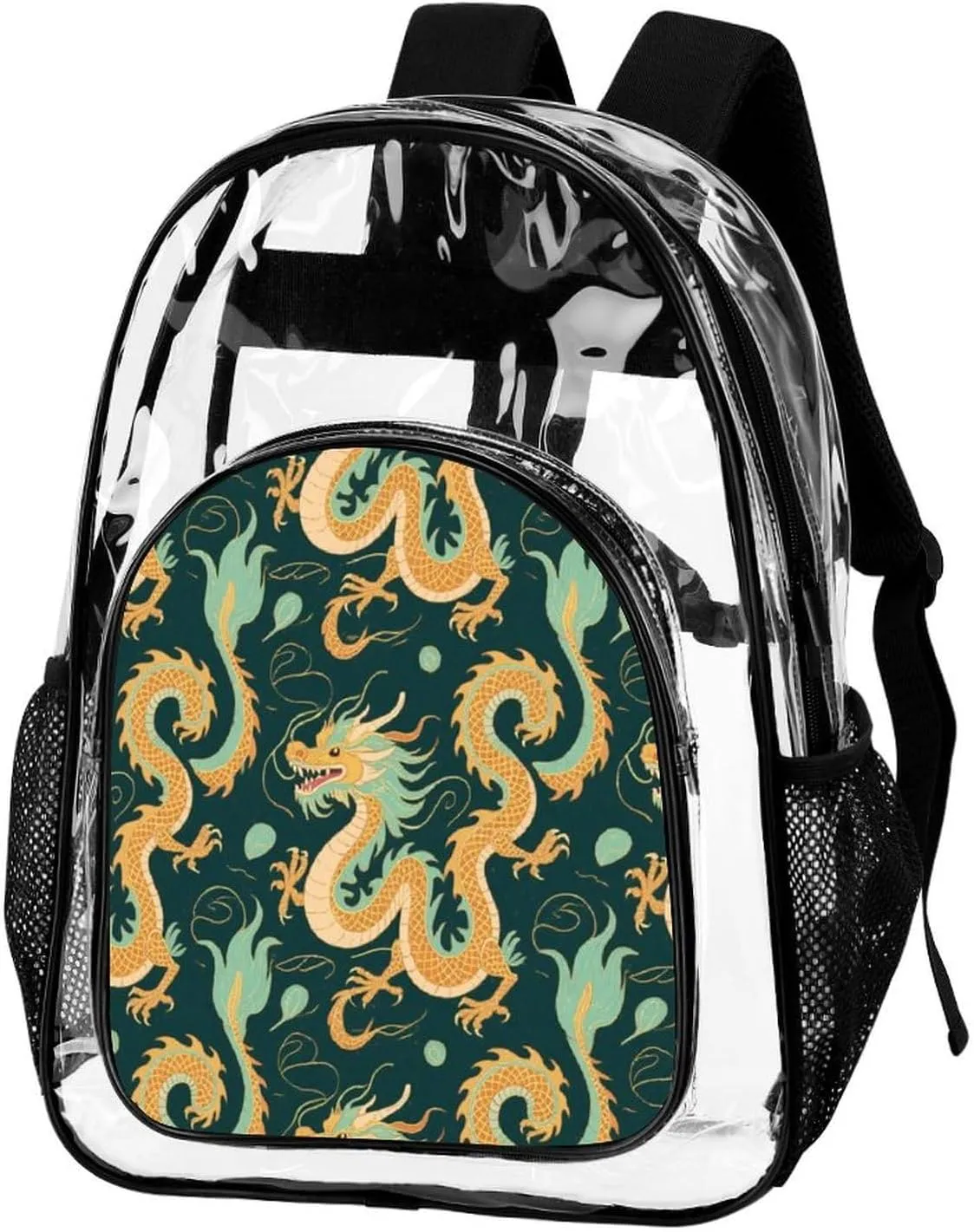 Supdreamc Lightweight Daypack Backpack for Trekking Work Running - Big Capacity Multipurpose Transparent Bookbag, Chinese Dragons Art Business Computer Bag