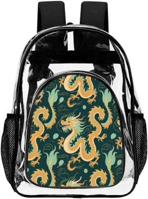 Supdreamc Lightweight Daypack Backpack for Trekking Work Running - Big Capacity Multipurpose Transparent Bookbag, Chinese Dragons Art Business Computer Bag