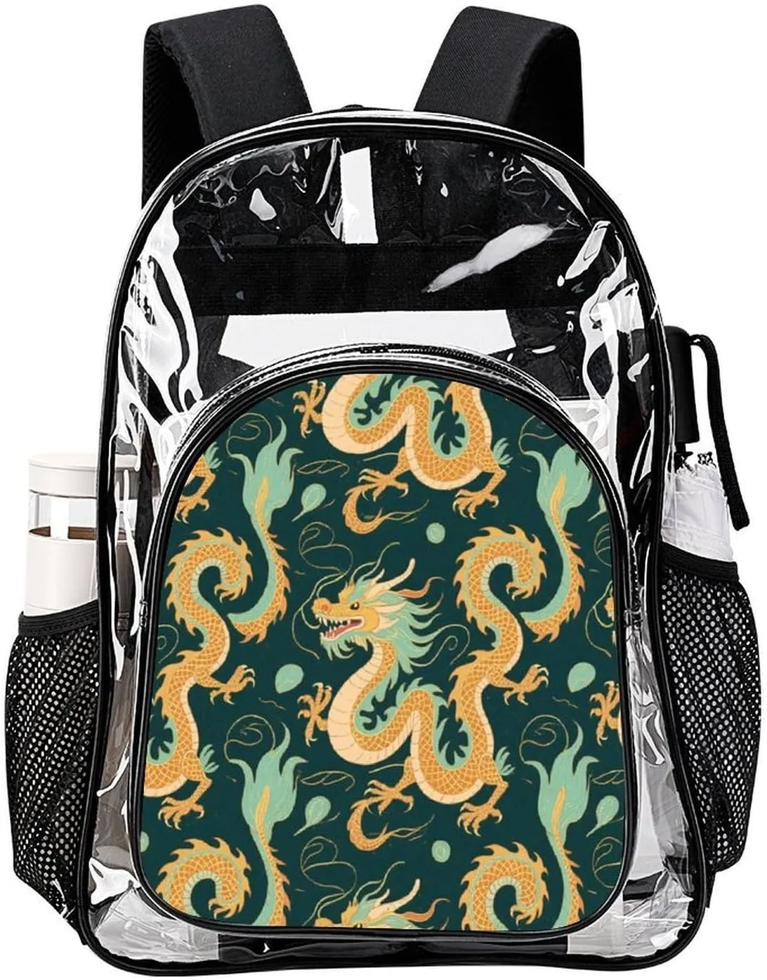 Supdreamc Lightweight Daypack Backpack for Trekking Work Running - Big Capacity Multipurpose Transparent Bookbag, Chinese Dragons Art Business Computer Bag