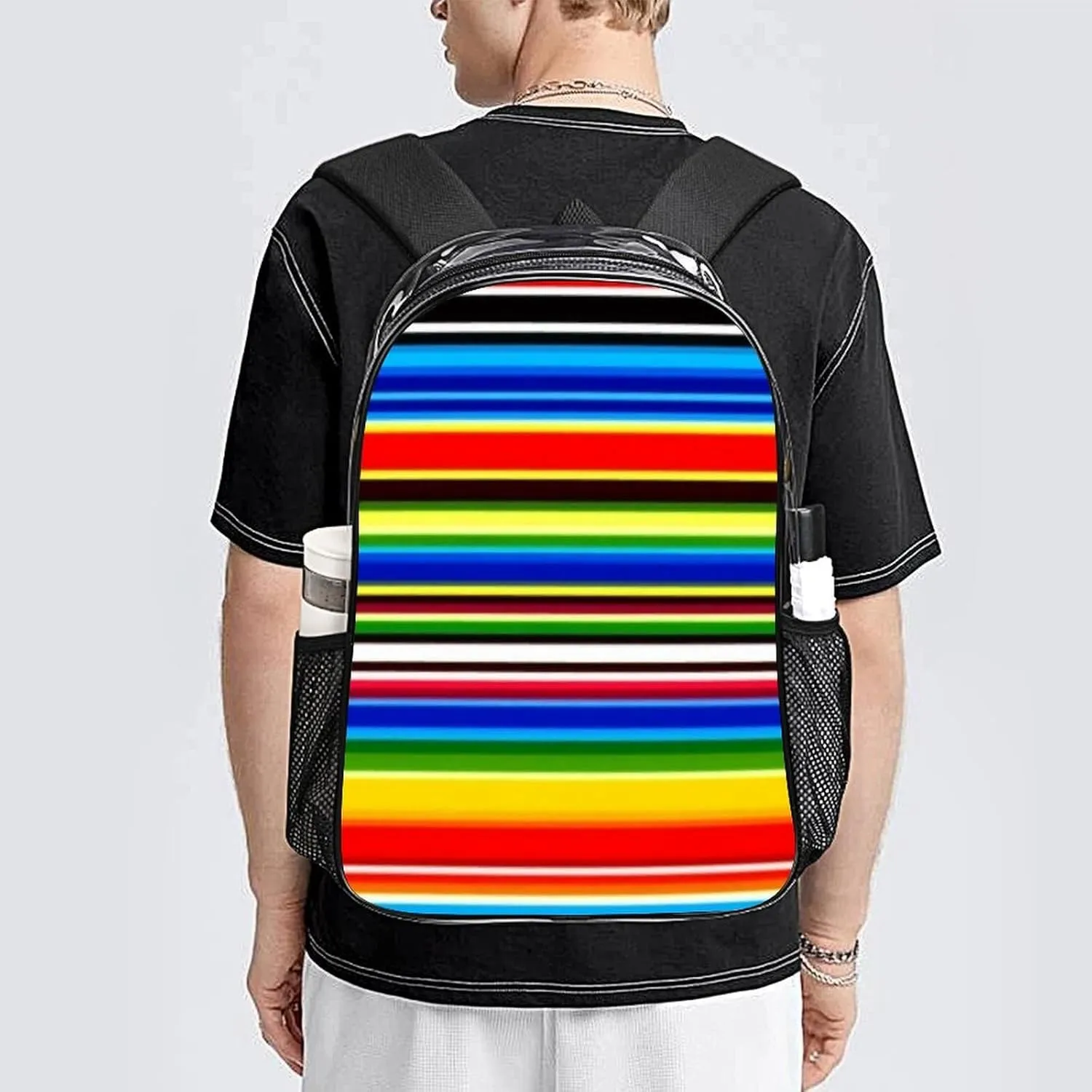 Supdreamc Men & Women Transparent Mexican Blanket Stripes Backpack Large Capacity Bookbag With Smooth Zippers for Climbing Picnic Bicycle