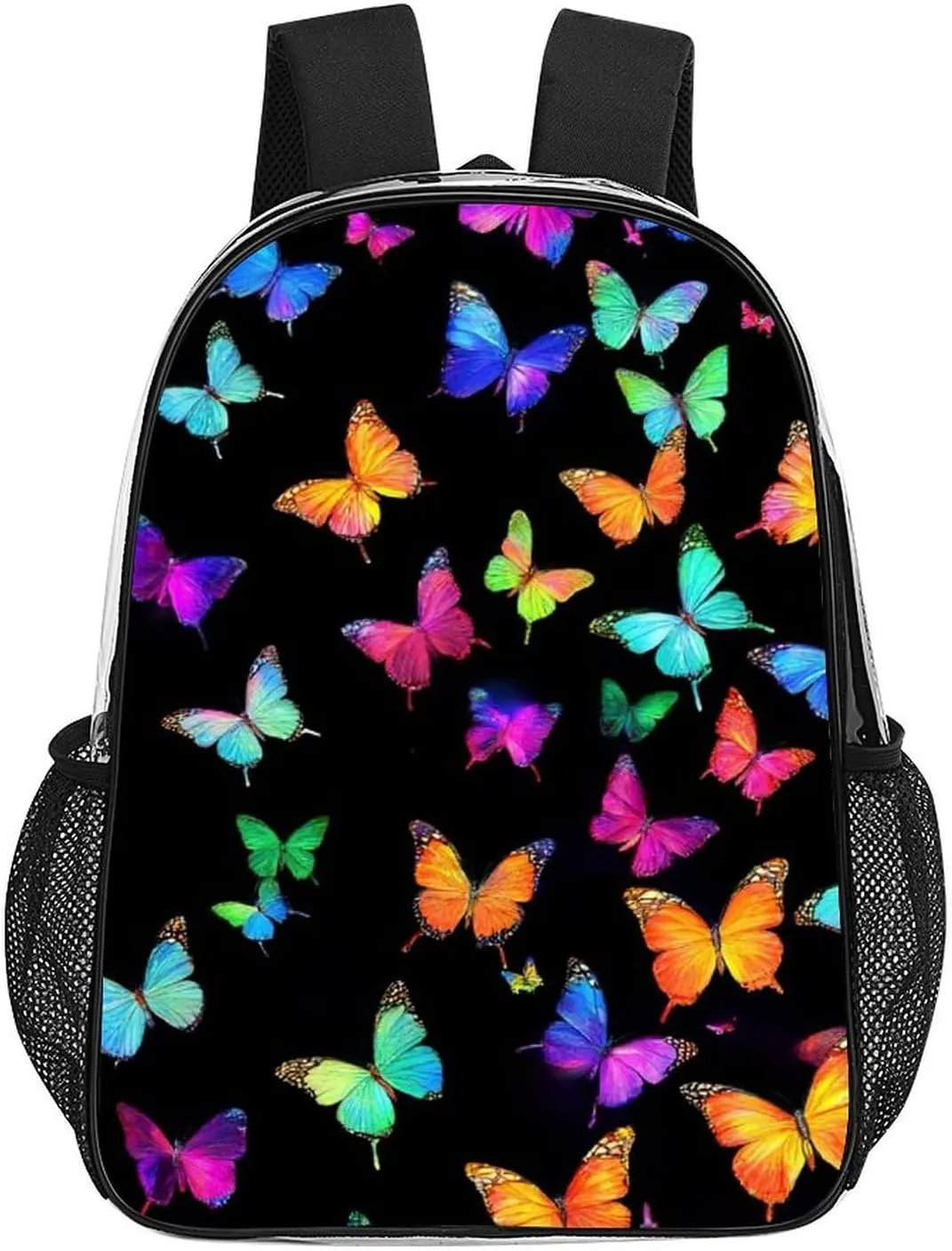 Supdreamc Men Women Lightweight Colorful Orange Monarch Butterfly Casual Daypack Big Capacity Bookbag Transparent Bag for Gym Travel Walking Cycling