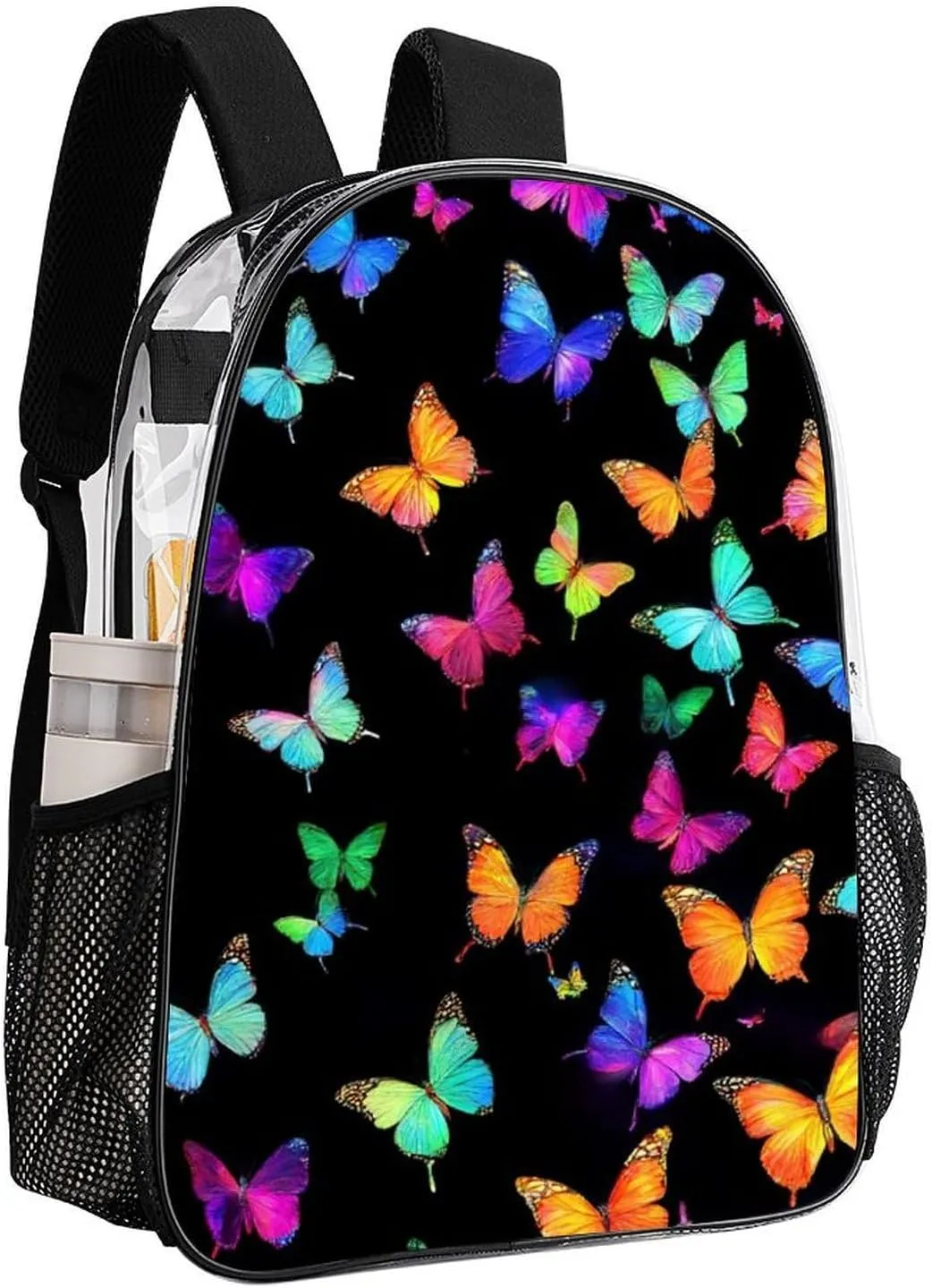 Supdreamc Men Women Lightweight Colorful Orange Monarch Butterfly Casual Daypack Big Capacity Bookbag Transparent Bag for Gym Travel Walking Cycling