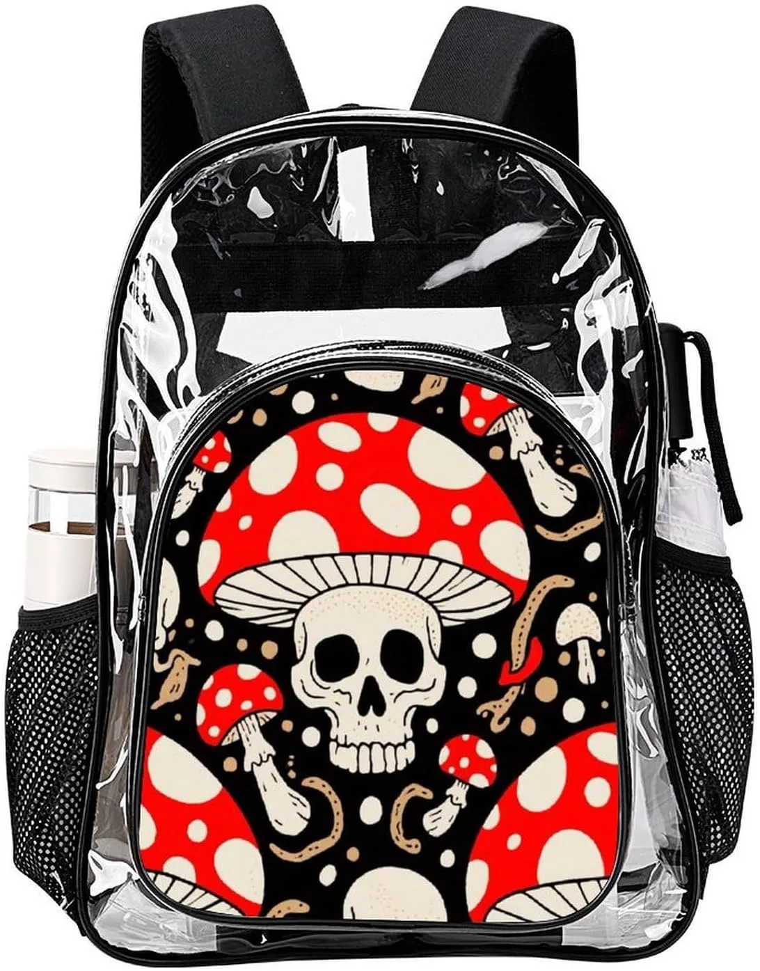 Supdreamc Men Women Lightweight Cool Skulls Mushroom Art Backpack Large Capacity Carry On Bag Transparent Bag for Sports Work Walking Cycling