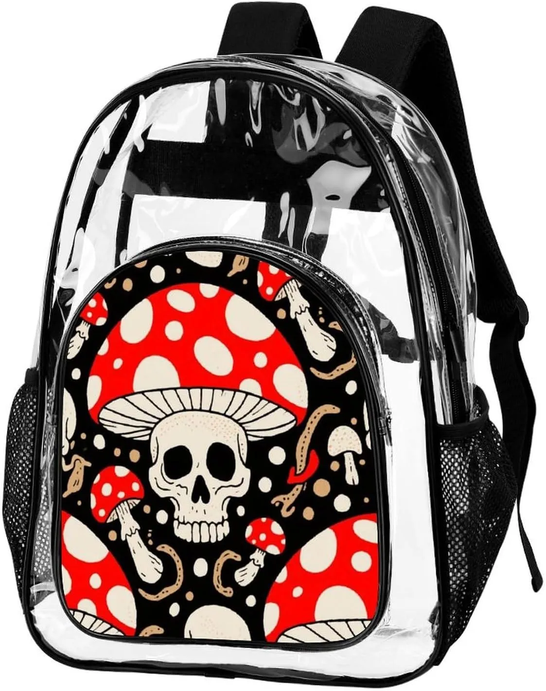 Supdreamc Men Women Lightweight Cool Skulls Mushroom Art Backpack Large Capacity Carry On Bag Transparent Bag for Sports Work Walking Cycling