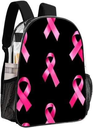 Supdreamc Men Women Transparent Breast Cancer Awareness Ribbons Black Daypack Big Capacity Shoulder Bag With Smooth Zippers for Hiking Work Walking Cycling