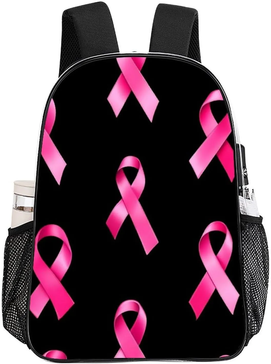 Supdreamc Men Women Transparent Breast Cancer Awareness Ribbons Black Daypack Big Capacity Shoulder Bag With Smooth Zippers for Hiking Work Walking Cycling
