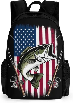 Supdreamc Rucksack Multipurpose Anti-Theft Big Capacity Shoulder Bag - Vintage Bass Fishing Lure American Flag Travel Hiking & Camping Rucksack With Side Pockets