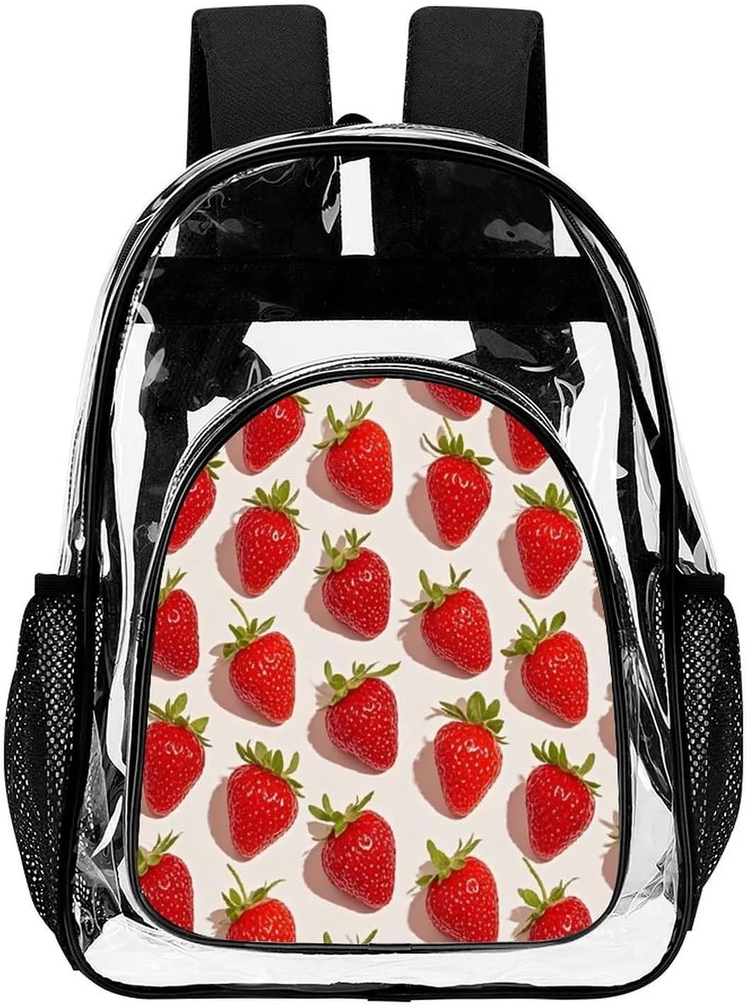 Supdreamc Transparent Daypack Backpack for Climbing Outdoors Running - Big Capacity Multipurpose Anti-Theft Bookbag, Cute Pink Strawberry Art Travel Hiking & Camping Rucksack