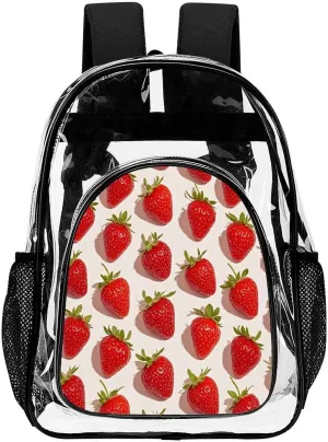Supdreamc Transparent Daypack Backpack for Climbing Outdoors Running - Big Capacity Multipurpose Anti-Theft Bookbag, Cute Pink Strawberry Art Travel Hiking & Camping Rucksack