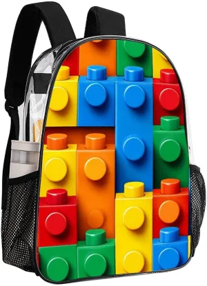 Supdreamc Transparent Daypack Backpack for Trekking Picnic Walking Cycling - Large Capacity Anti-Theft Multipurpose Shoulder Bag, Colorful Building Blocks Bricks Casual Daypack