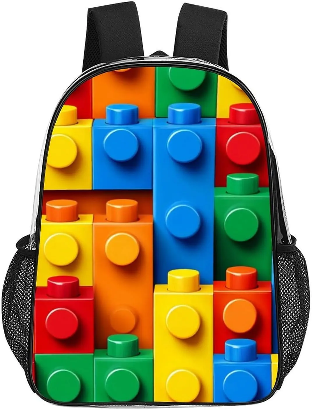 Supdreamc Transparent Daypack Backpack for Trekking Picnic Walking Cycling - Large Capacity Anti-Theft Multipurpose Shoulder Bag, Colorful Building Blocks Bricks Casual Daypack