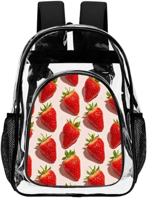 Supdreamc Women Men Transparent Cute Pink Strawberry Art Casual Daypack Large Capacity Bookbag With Side Pockets for Sports Picnic Walking Cycling