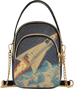 Supersonic Jets Soar Across Space Women Trendy Quilted Crossbody Bag Sling Bags Handbags with Chain Strap Travel Cross Body Cell Phone Purses Bags