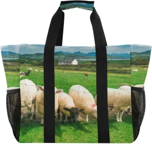 susiyo Farm Animals Sheep Graze Large Grocery Tote Bag Reusable Collapsible Beach Bag Travel Bag for Picnic Trip Pool