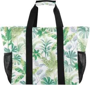 susiyo Summer Jungle Leaves Reusable Grocery Tote Bag Collapsible Canvas Beach Bag Large Travel Bags for Hiking Trip Pool