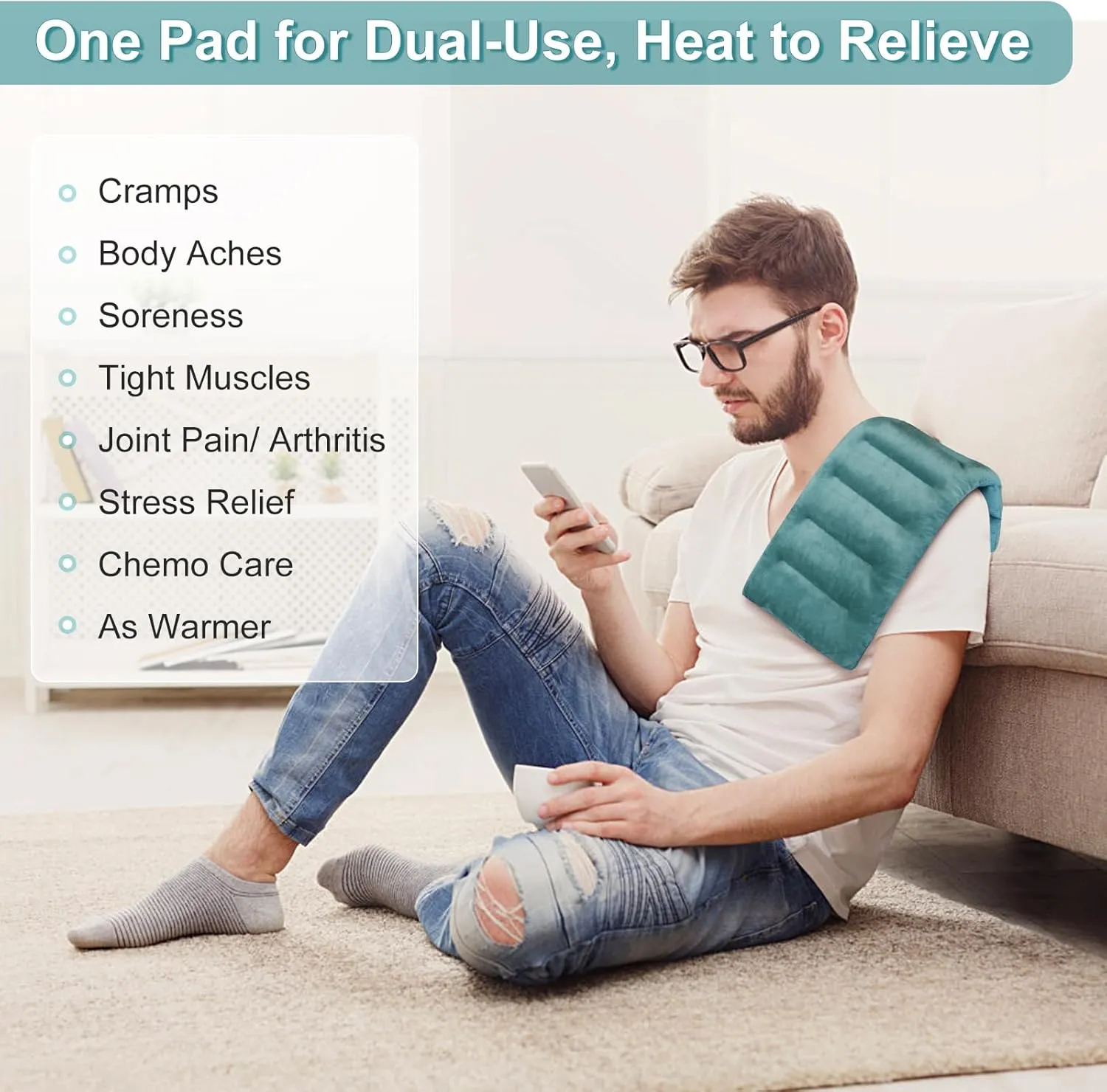 SuzziPad Microwavable Heating Pads for Reduce Discomfort, 7x16 Microwave Heated Pad for Soothing Neck and Shoulder Back Fatigue, Heatable Bag for Aches, Moist Hot Pack Heat Compress, Green