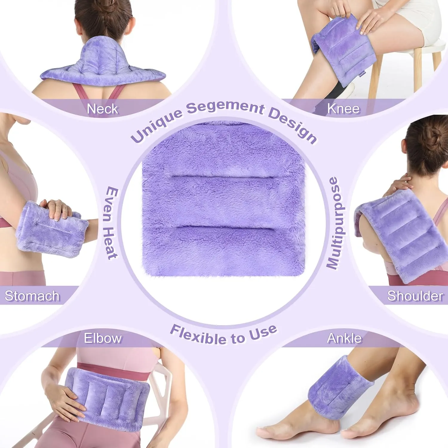 SuzziPad Microwave Heating Pad for Discomfort Reducing, 7x16 Microwavable Heated Pads, Muscle Ache, Soothing Fatigue for Neck and Shoulder, Bean Bag Moist Heat Pack, Warm Compress, Purple