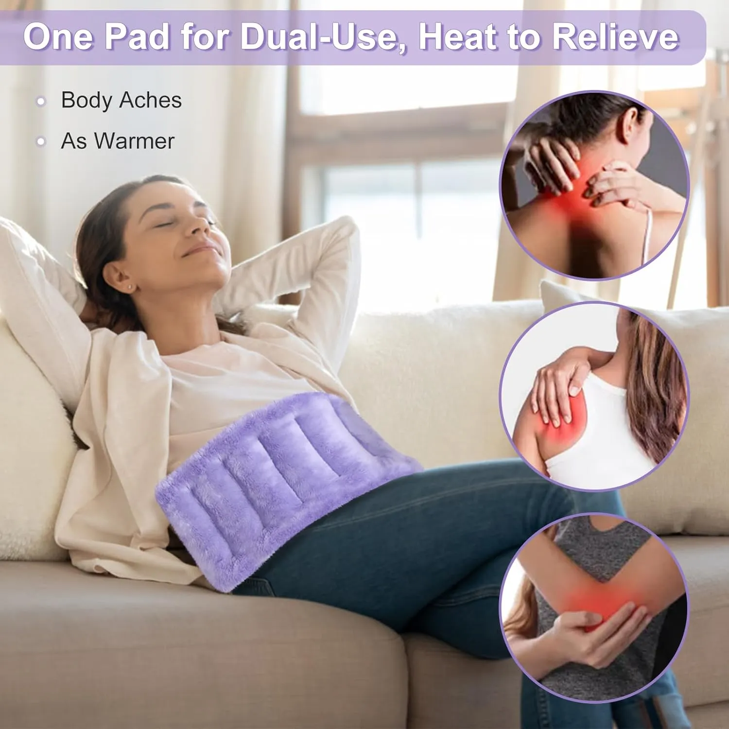 SuzziPad Microwave Heating Pad for Discomfort Reducing, 7x16 Microwavable Heated Pads, Muscle Ache, Soothing Fatigue for Neck and Shoulder, Bean Bag Moist Heat Pack, Warm Compress, Purple