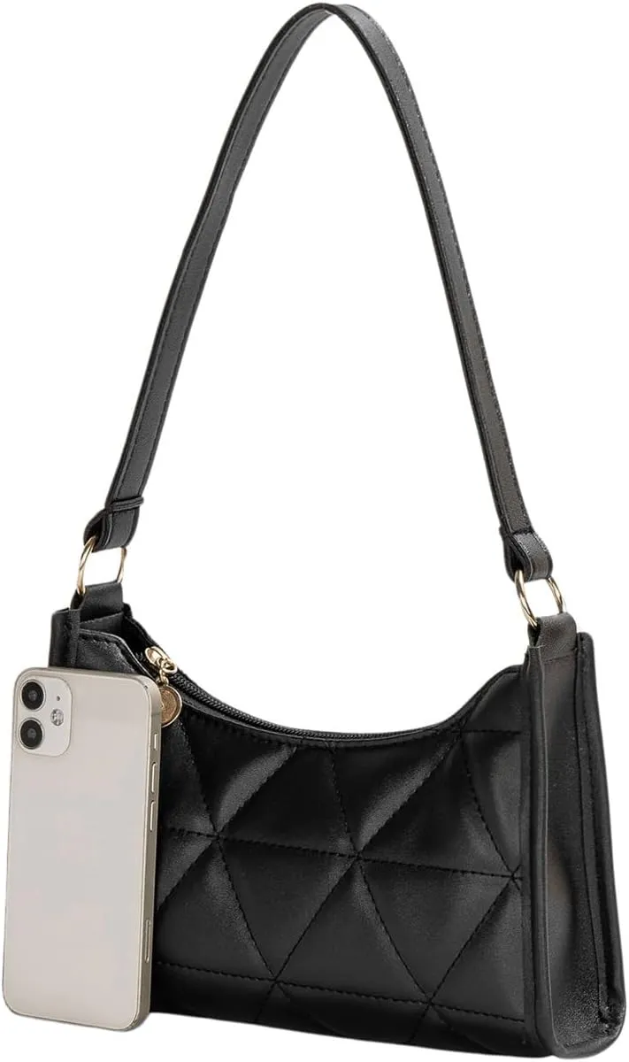 SweatyRocks Women's Geometric Quilted Handbag Minimalist Square Bags Clutch Purse Solid Shoulder Handbags