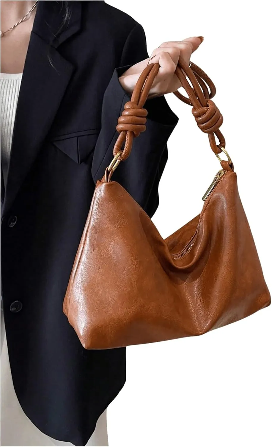 SweatyRocks Women's Minimalist Pu Leather Shoulder Handbag Medium Top Handle Hobo Bag with Zipper