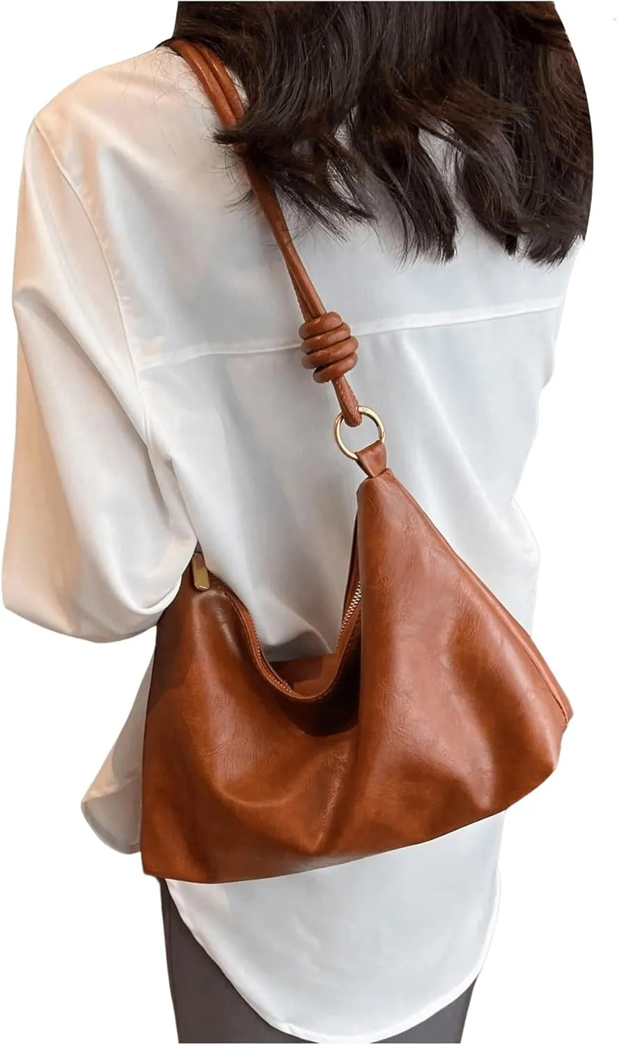 SweatyRocks Women's Minimalist Pu Leather Shoulder Handbag Medium Top Handle Hobo Bag with Zipper