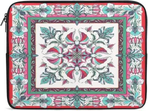 Symmetrical Flowers Green Red Floral Laptop Bag Travel Notebook Laptops Sleeve 17inch for Men Women Computer Shockproof Storage Bag Business Trip Camping Organizer Protective Zipper Carry Case