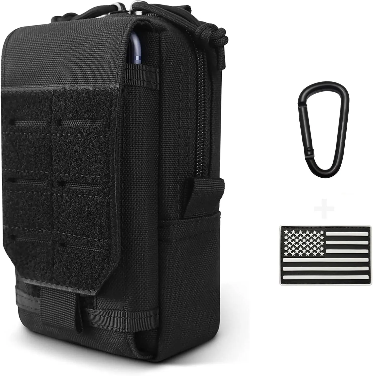 Tactical Molle Pouch Military Waist Bag Outdoor Men EDC Tool Bag Utility Gadget Organizer Vest Pack Purse Mobile Phone Case Hunting Compact Bag U.S.A Patch Carabiner Included