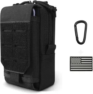 Tactical Molle Pouch Military Waist Bag Outdoor Men EDC Tool Bag Utility Gadget Organizer Vest Pack Purse Mobile Phone Case Hunting Compact Bag U.S.A Patch Carabiner Included