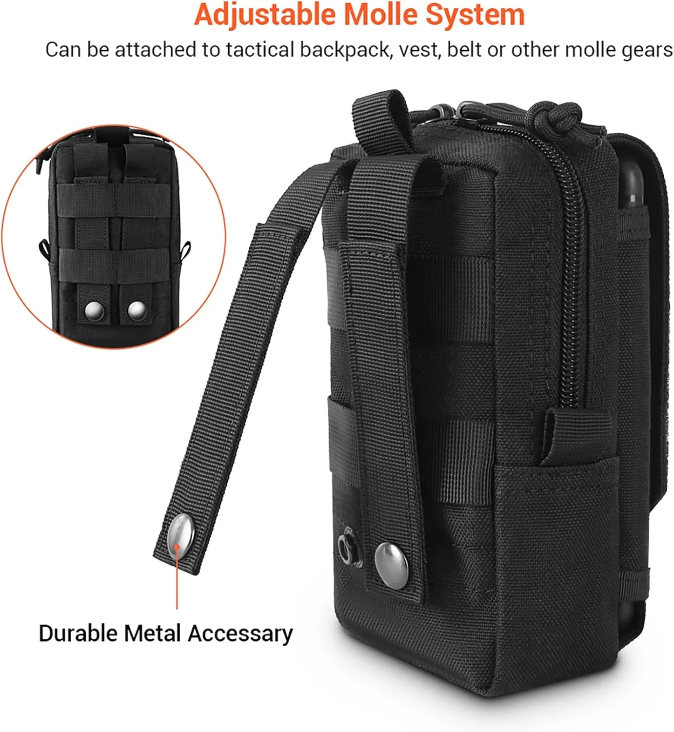 Tactical Molle Pouch Military Waist Bag Outdoor Men EDC Tool Bag Utility Gadget Organizer Vest Pack Purse Mobile Phone Case Hunting Compact Bag U.S.A Patch Carabiner Included