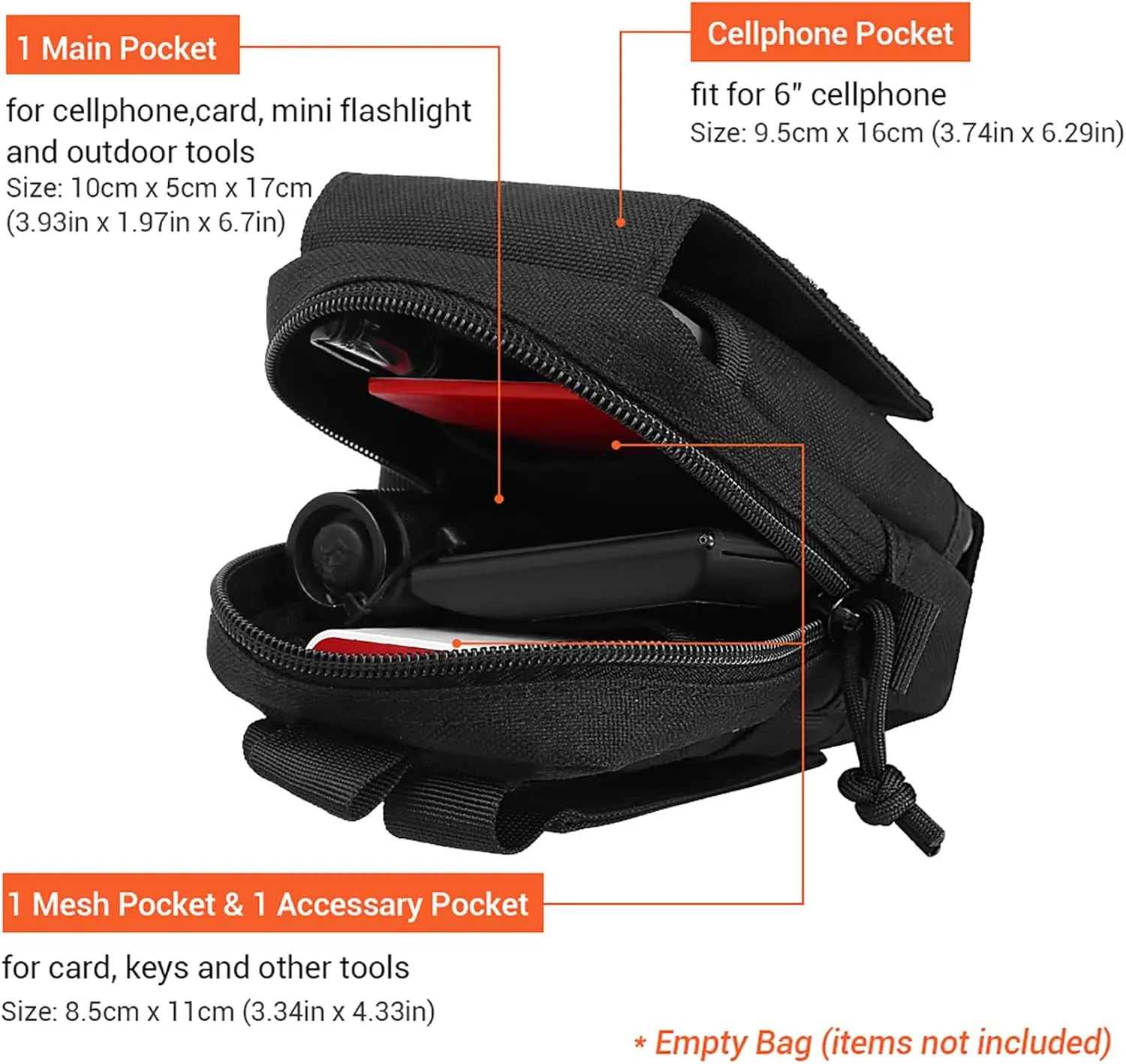 Tactical Molle Pouch Military Waist Bag Outdoor Men EDC Tool Bag Utility Gadget Organizer Vest Pack Purse Mobile Phone Case Hunting Compact Bag U.S.A Patch Carabiner Included