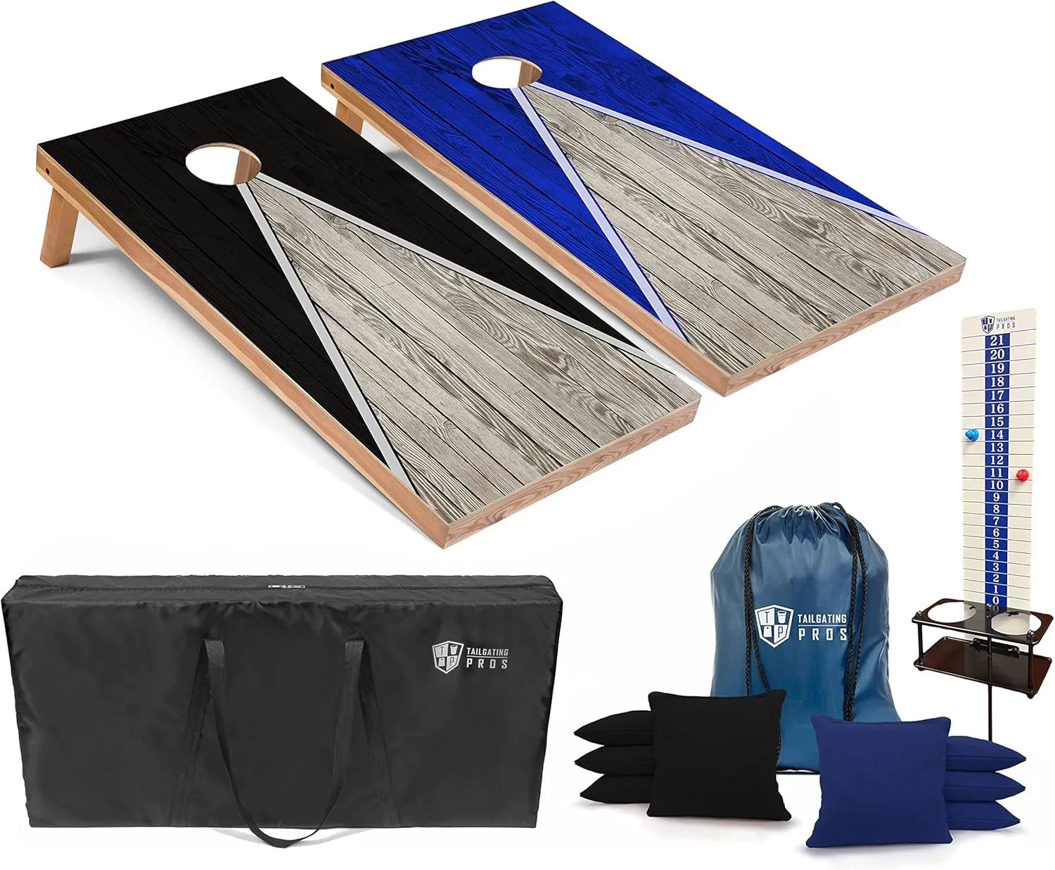 Tailgating Pros Pyramid Cornhole Board Set: Score Keeper, Bean Bags, and Carrying Case- 4'x2' Regulation Corn Hole Toss Game