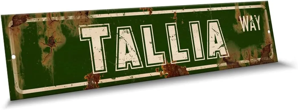Tallia Name Green White Color Street Sign, 4"x 18" Aluminum Metal Novelty Sign, Indoor - Outdoor, Design p76
