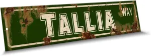 Tallia Name Green White Color Street Sign, 4"x 18" Aluminum Metal Novelty Sign, Indoor - Outdoor, Design p76