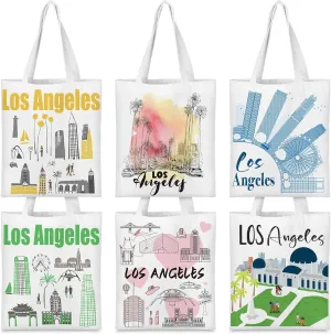 Talltalk 6 Pcs Los Angeles Canvas Tote Bag Watercolor Los Angeles City Souvenir Gift Souvenir Women Travel Gifts Grocery Shopping Bag Christmas Party Favors