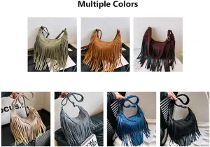 Tassel Crossbody Bags for Women Buckskin Velvet Wallet Purses Large Shoulder Handbags with Adjustable Strap Sling Bag Grey