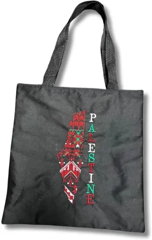 Tatreez Embroidered Tote Bag with Keffiyeh Pattern & Palestine Flag – Handmade Shoulder Bag for Women | Cultural & Durable