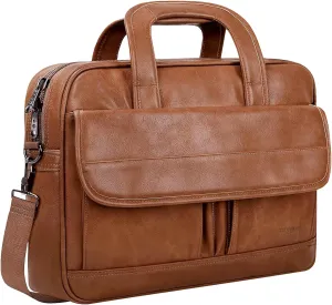 Taygeer Leather Laptop Bag for Men Women, Premium Laptop Briefcase Fits Up to 15.6 Inch Notebook, Waterproof Portable Shoulder Messenger Crossbody Bag Carry On Case for Travel Business Office, Brown