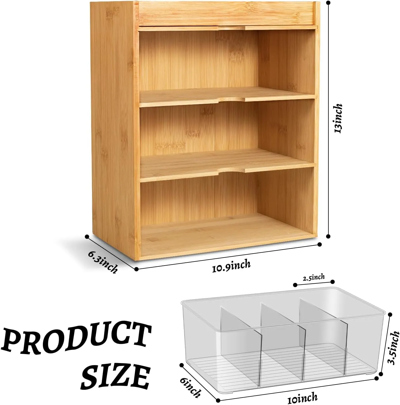 Tea Organizer - Bamboo & Acrylic 3-Layer Tea Bag Holder with Drawer, Rustic Minimalist Wood Tones for Countertop, Office, Kitchen