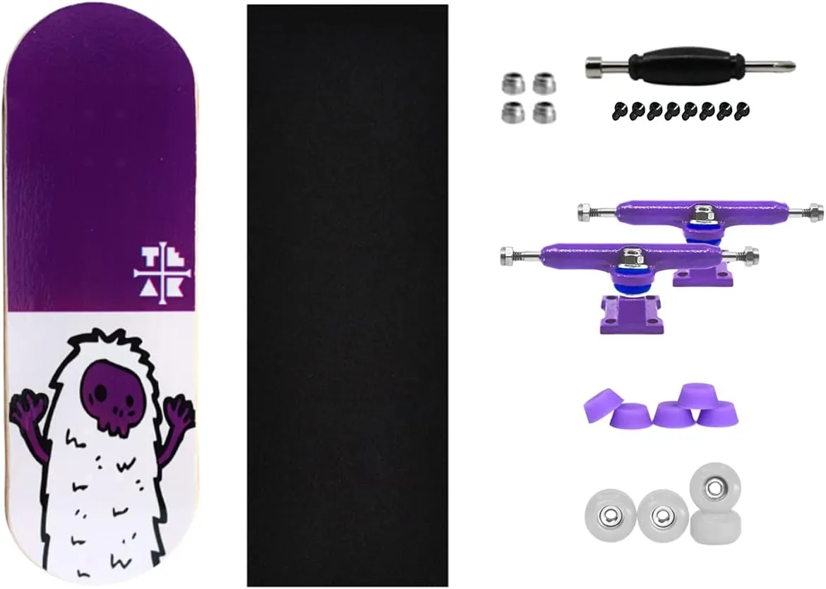 Teak Tuning 32mm Pro Fingerboard Heat Transfer Graphic Complete - Fully Assembled with Pro Level Parts - Pro Shaped Wood Deck (34x97mm), UltraSpin Wheels, Prodigy Trucks - Purple Yeti