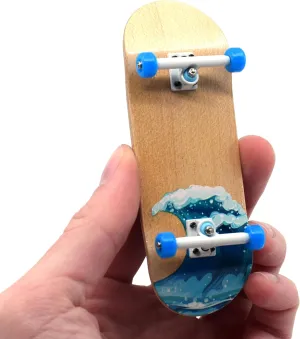 Teak Tuning Complete Fingerboard Waves Edition - Premium, Heat Transfer Graphic - Pro Shape & Size - Bearing Wheels, Pro Trucks, 61A Pro Duro Bushings - 34mm x 97mm Deck