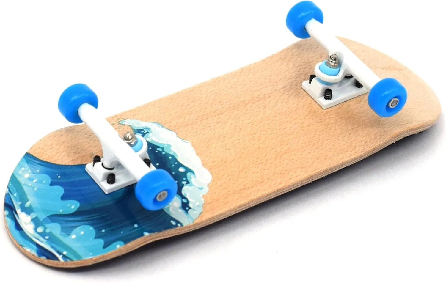 Teak Tuning Complete Fingerboard Waves Edition - Premium, Heat Transfer Graphic - Pro Shape & Size - Bearing Wheels, Pro Trucks, 61A Pro Duro Bushings - 34mm x 97mm Deck