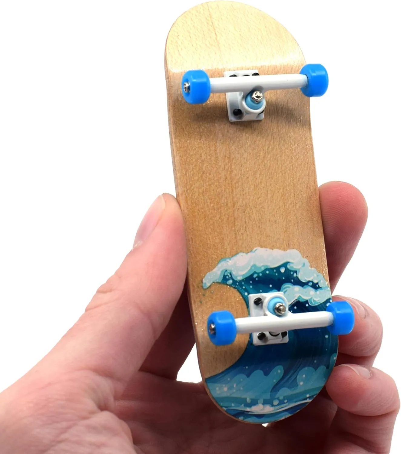 Teak Tuning Complete Fingerboard Waves Edition - Premium, Heat Transfer Graphic - Pro Shape & Size - Bearing Wheels, Pro Trucks, 61A Pro Duro Bushings - 34mm x 97mm Deck